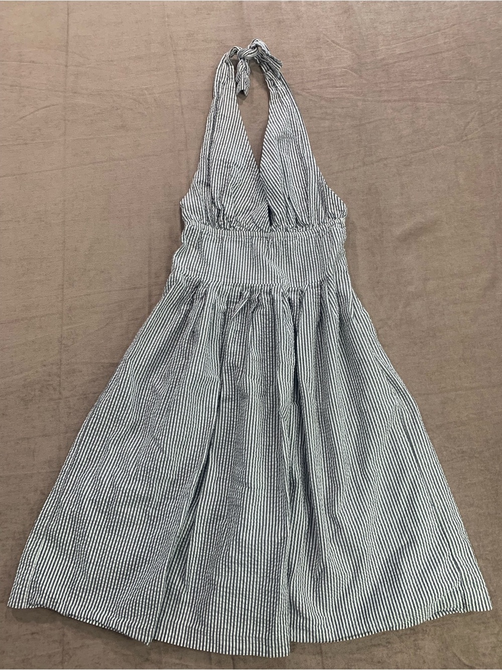 Merona Seersucker Halter Midi Dress - Gray and White Stripe Size 4